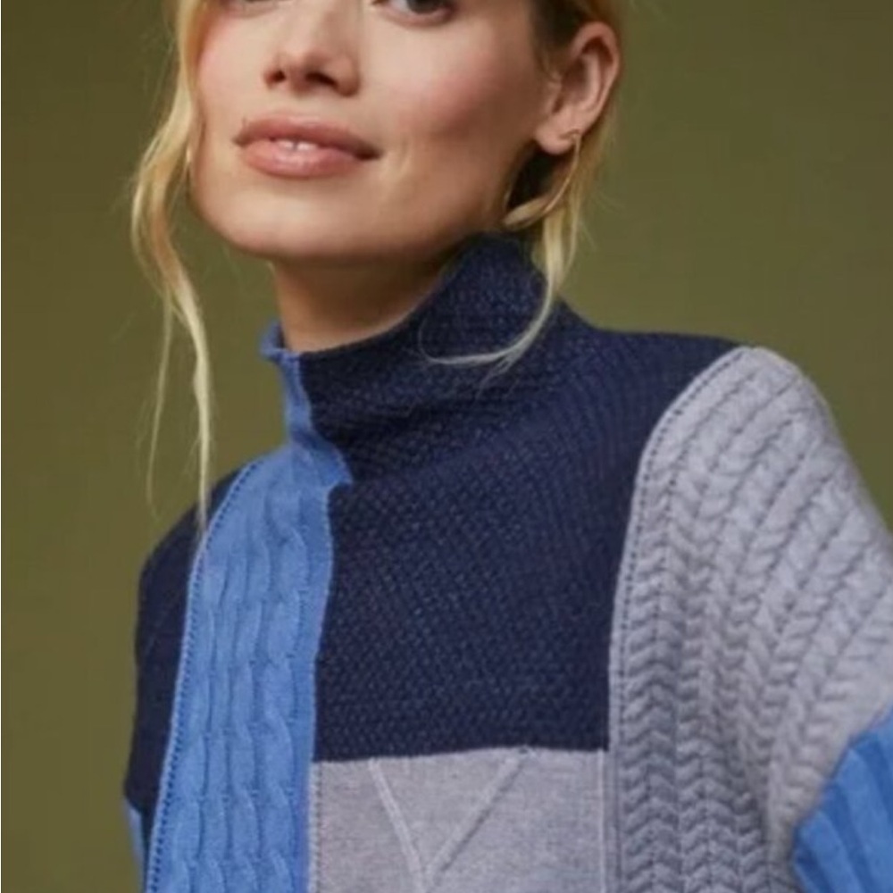 Anthropologie Navy and Light Blue Cowl Sweater